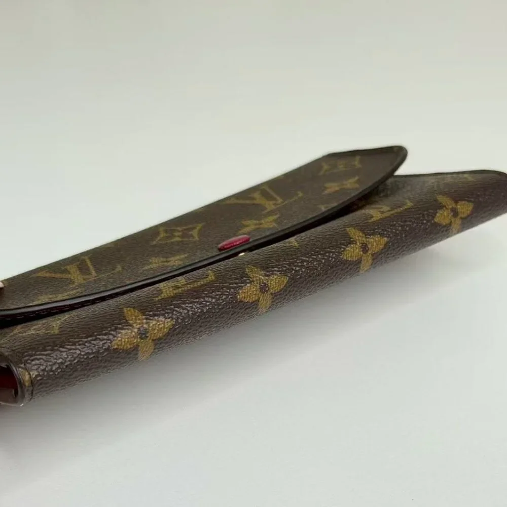 Louis Vuitton Monogram Canvas Wallet with Classic LV Pattern and Red Button